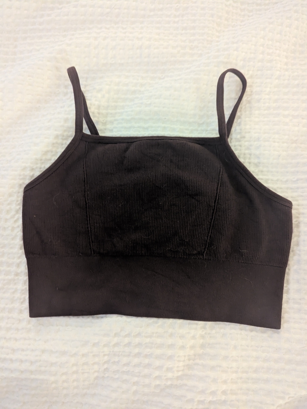 Fabletics Dark Brown Ribbed Cropped Sports Bra